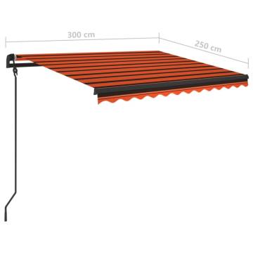 Manual Retractable Awning with Posts 3x2.5 m Orange and Brown