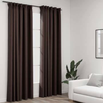 Linen-Look Blackout Curtains with Hooks 2 pcs Taupe 140x225 cm