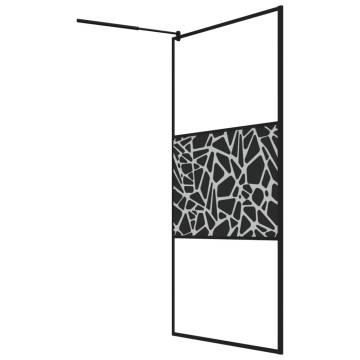 Walk-in Shower Wall 115x195cm ESG Glass with Stone Design Black