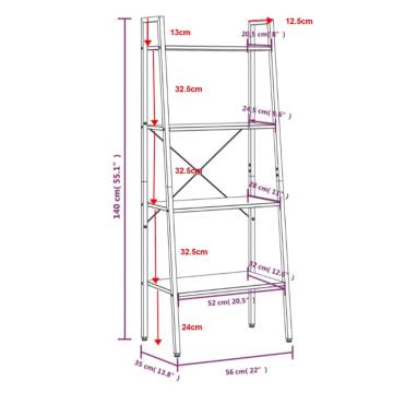 4-Tier Standing Shelf Dark Brown and Black 56x35x140 cm