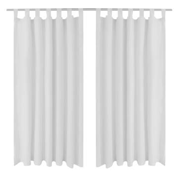 2 pcs White Micro-Satin Curtains with Loops 140 x 225 cm