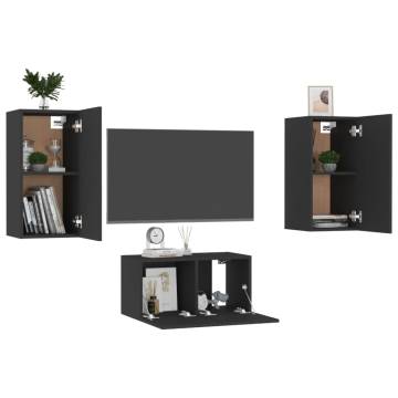 3 Piece TV Cabinet Set Black Engineered Wood