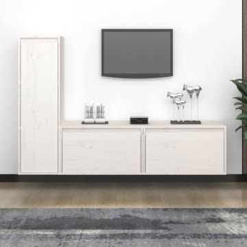 TV Cabinets 3 pcs White Solid Wood Pine