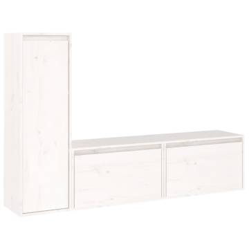 TV Cabinets 3 pcs White Solid Wood Pine