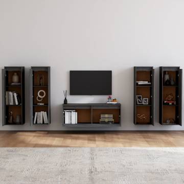 TV Cabinets 5 pcs Grey Solid Wood Pine