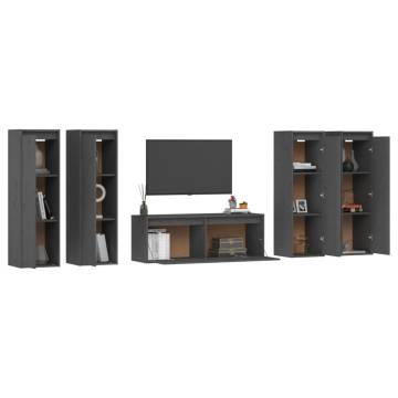 TV Cabinets 5 pcs Grey Solid Wood Pine