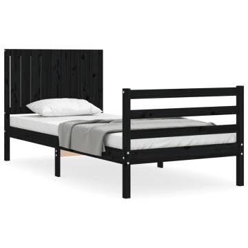 Bed Frame with Headboard Black 90x200 cm Solid Wood