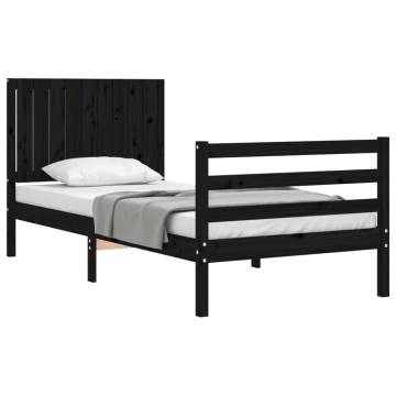 Bed Frame with Headboard Black 90x200 cm Solid Wood