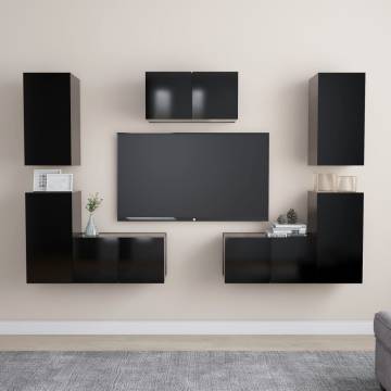 7 Piece TV Cabinet Set Black Engineered Wood