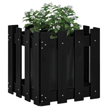 Garden Planter with Fence Design Black 40x40x40 cm Solid Wood Pine