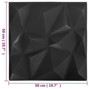 3D Wall Panels 12 pcs 50x50 cm Diamond Black 3 m²