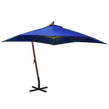 Hanging Parasol with Pole Azure Blue 3x3 m Solid Fir Wood