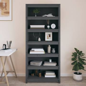 Book Cabinet Grey 80x35x183 cm Solid Wood Pine