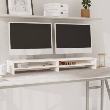 Monitor Stand White 100x24x13 cm Solid Wood Pine