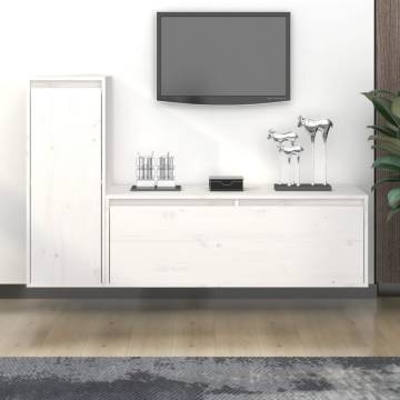 TV Cabinets 2 pcs White Solid Wood Pine