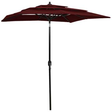 3-Tier Parasol with Aluminium Pole Bordeaux Red 2x2 m