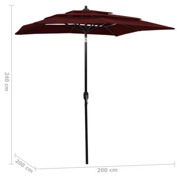 3-Tier Parasol with Aluminium Pole Bordeaux Red 2x2 m