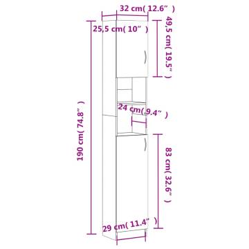 Bathroom Cabinet Concrete Grey 32x25.5x190 cm Engineered Wood