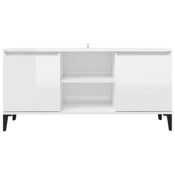 TV Cabinet with Metal Legs High Gloss White 103.5x35x50 cm