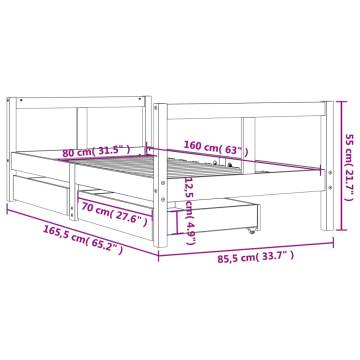 Kids Bed Frame with Drawers 80x160 cm Solid Wood Pine