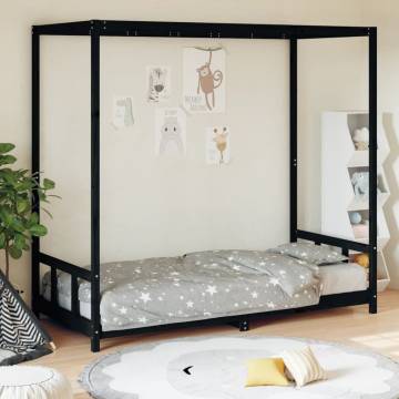 Kids Bed Frame Black 90x200 cm Solid Wood Pine