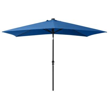 Parasol with LEDs and Steel Pole Azure Blue 2x3 m