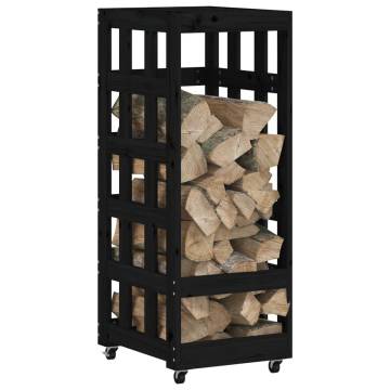 Log Holder with Wheels Black 40x49x110 cm Solid Wood Pine