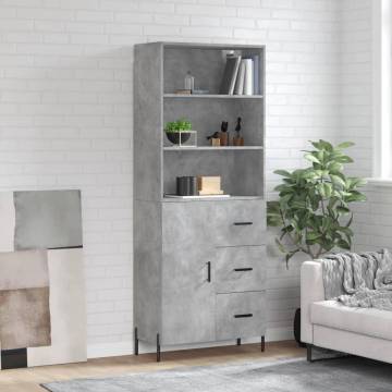 Highboard Concrete Grey 69.5x34x180 cm Engineered Wood