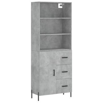 Highboard Concrete Grey 69.5x34x180 cm Engineered Wood