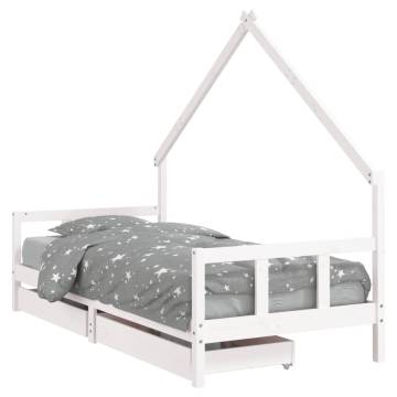 Kids Bed Frame with Drawers White 90x190 cm Solid Wood Pine