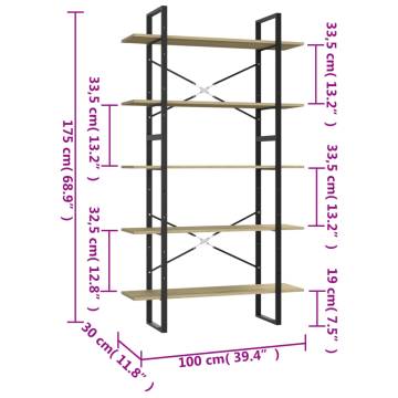 5-Tier Book Cabinet Sonoma Oak 100x30x175 cm Engineered Wood