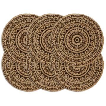 Placemats 6 pcs Dark Brown 38 cm Round Jute