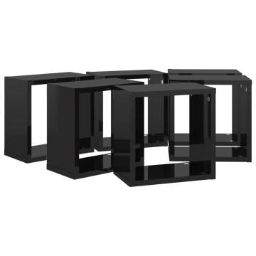 Wall Cube Shelves 6 pcs High Gloss Black 26x15x26 cm