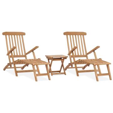 Garden Deck Chairs with Footrests and Table Solid Teak Wood