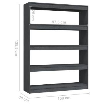 Book Cabinet/Room Divider Grey 100x30x135.5 cm Solid Pinewood