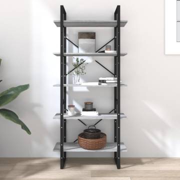 5-Tier Book Cabinet Grey Sonoma 80x30x175 cm Engineered Wood