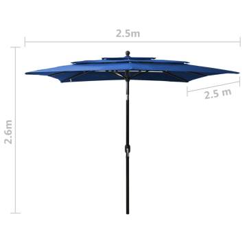 3-Tier Parasol with Aluminium Pole Azure Blue 2.5x2.5 m