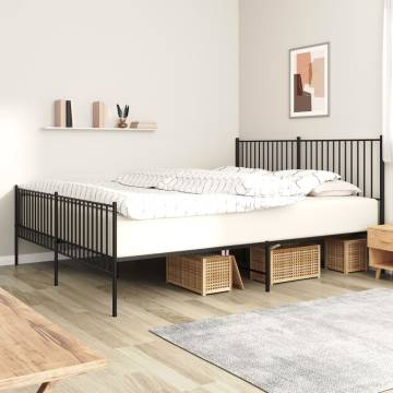 Metal Bed Frame with Headboard and Footboard Black 200x200 cm