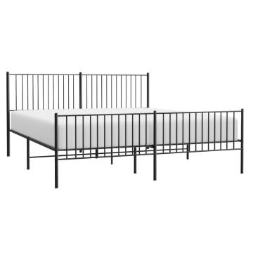 Metal Bed Frame with Headboard and Footboard Black 200x200 cm