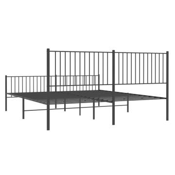 Metal Bed Frame with Headboard and Footboard Black 200x200 cm