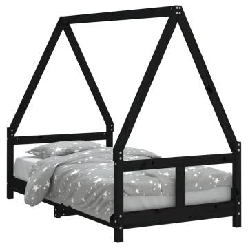 Kids Bed Frame Black 80x160 cm Solid Wood Pine