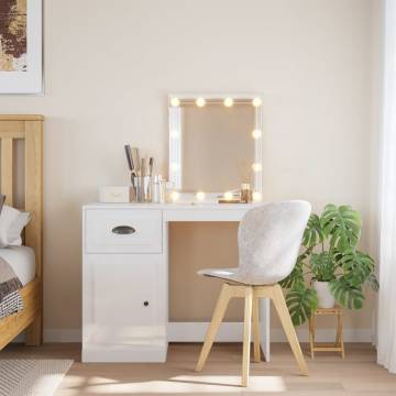 Dressing Table with LED Lights High Gloss White 90x42x132.5 cm