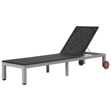 Sun Lounger with Wheels Poly Rattan Black