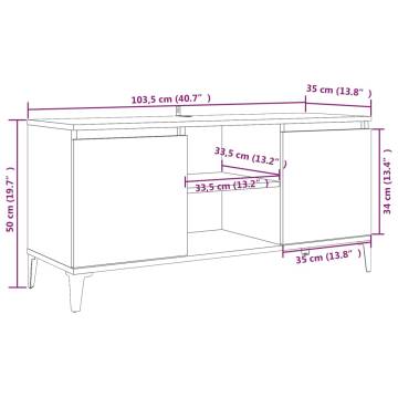 TV Cabinet with Metal Legs Grey Sonoma 103.5x35x50 cm