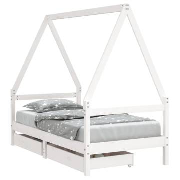 Kids Bed Frame with Drawers White 80x160 cm Solid Wood Pine