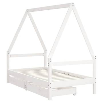 Kids Bed Frame with Drawers White 80x160 cm Solid Wood Pine