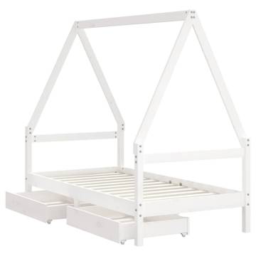 Kids Bed Frame with Drawers White 80x160 cm Solid Wood Pine