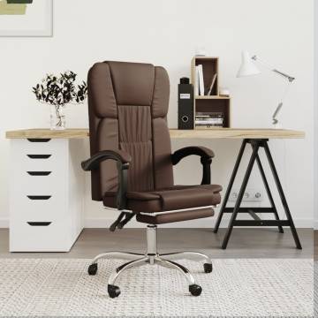 Reclining Office Chair Brown Faux Leather