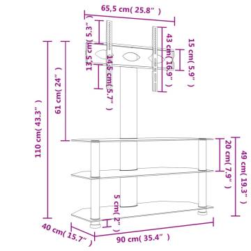 Corner TV Stand 3-Tiers for 32-70 Inch Black and Silver