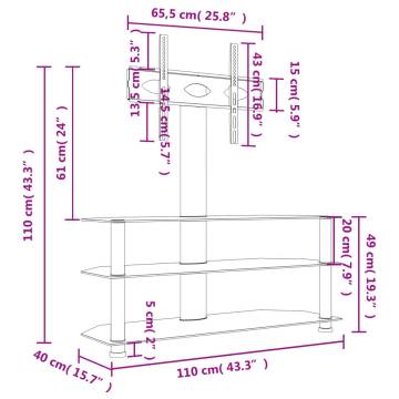 Corner TV Stand 3-Tiers for 32-70 Inch Black and Silver